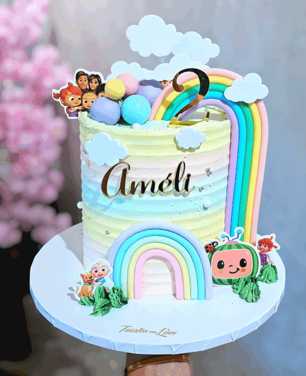 Cocomelon regenboog taart